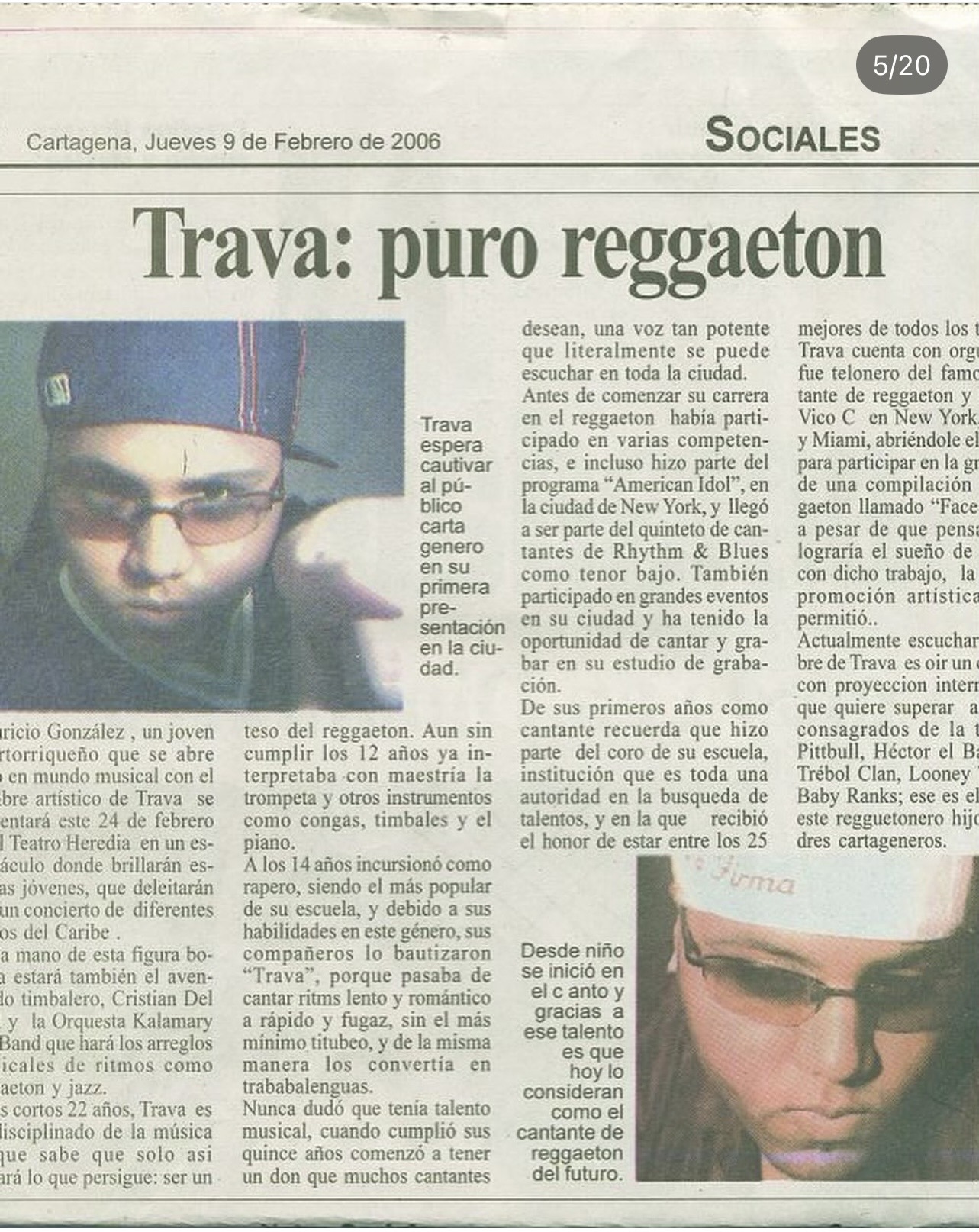 Artículo Trava: puro reggaetón publicado en La Verdad de Cartagena en 2006